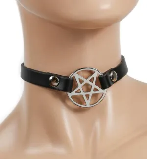 Black Leather Collar w/ Pentagram Detail