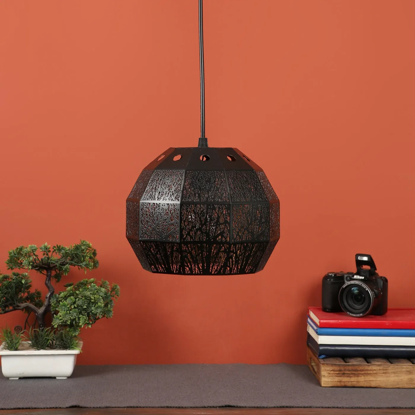 Black Metal Hanging Light-M-113-1P-BK-GD - Included Bulb