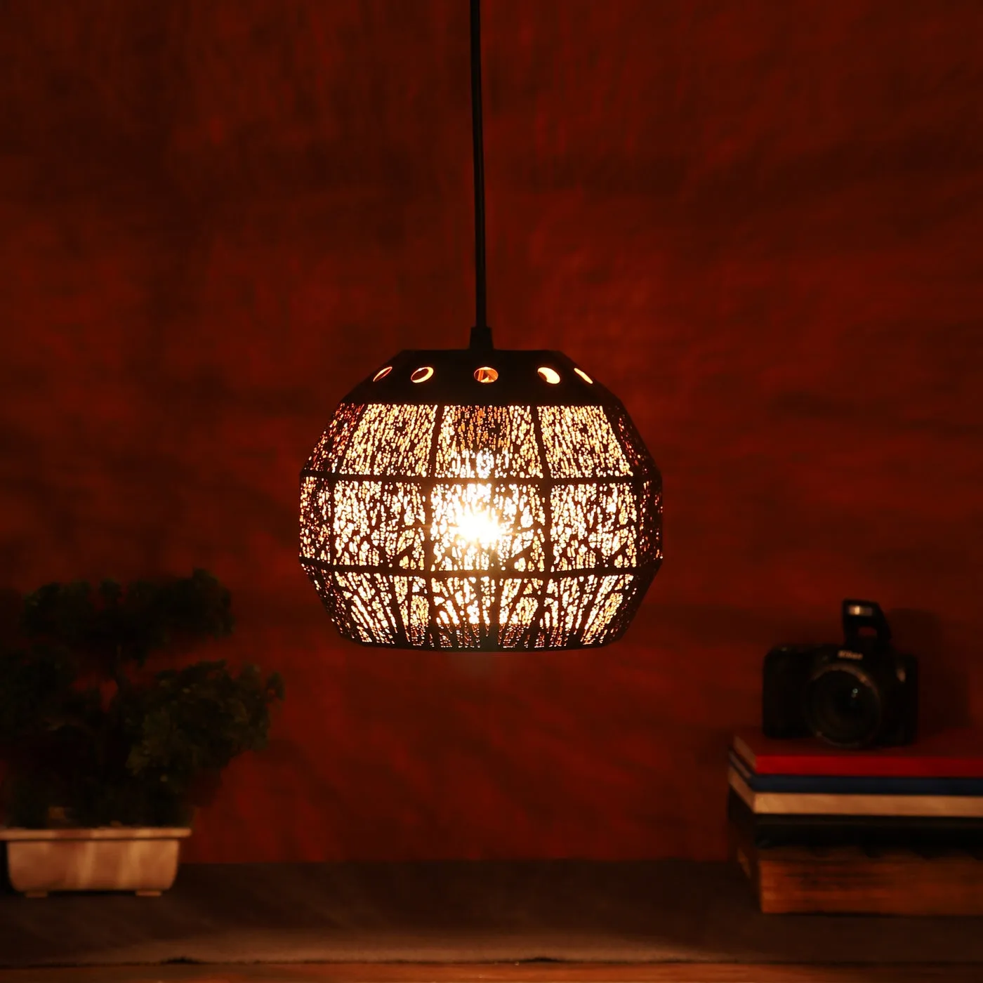 Black Metal Hanging Light-M-113-1P-BK-GD - Included Bulb
