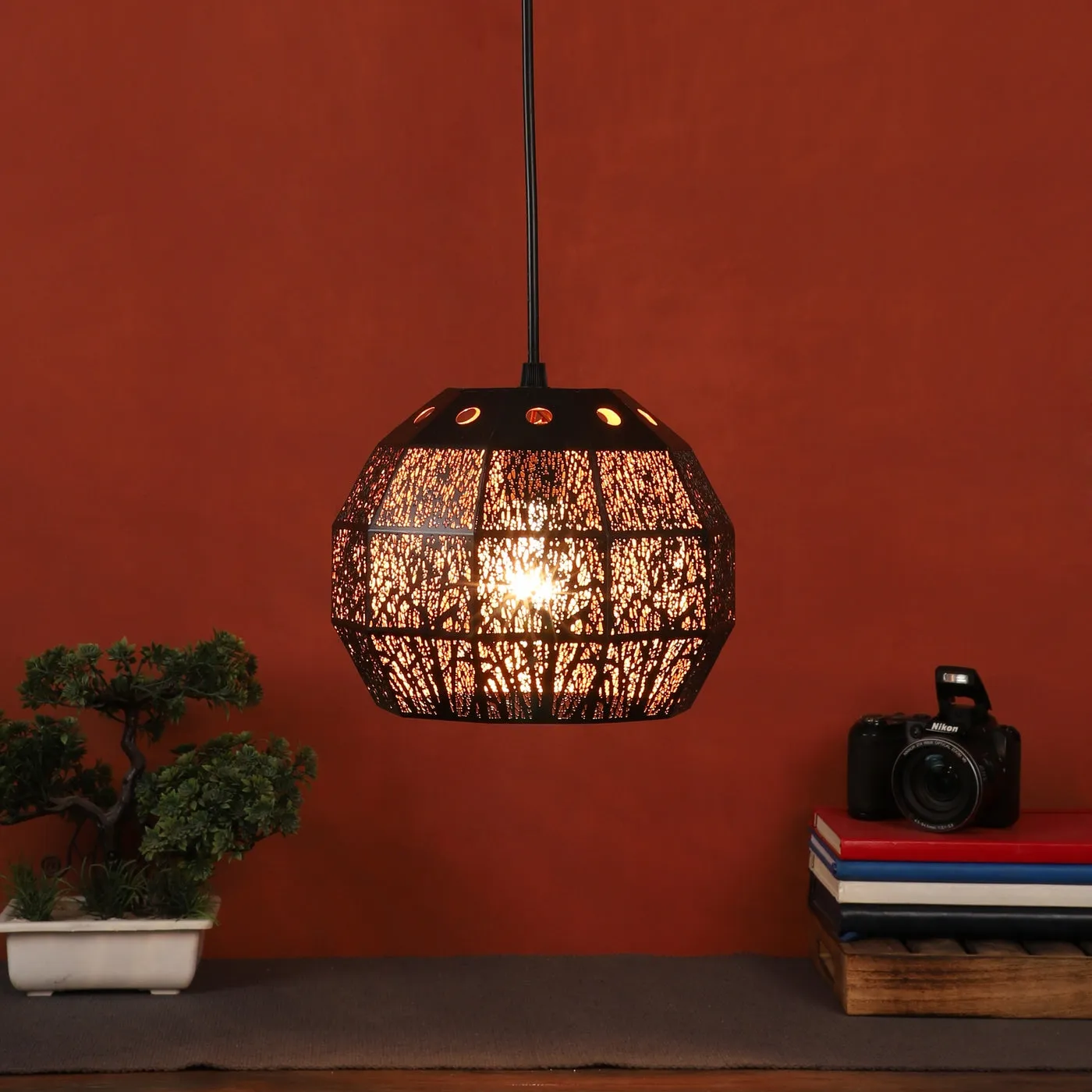Black Metal Hanging Light-M-113-1P-BK-GD - Included Bulb