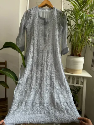 Chikankari Resham Jaal Kurti - Grey