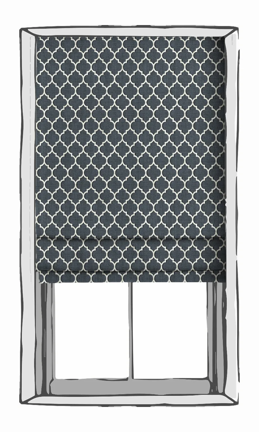 'Convergence' Trellis Tile Print Window Blinds (Petrol Blue/ White)