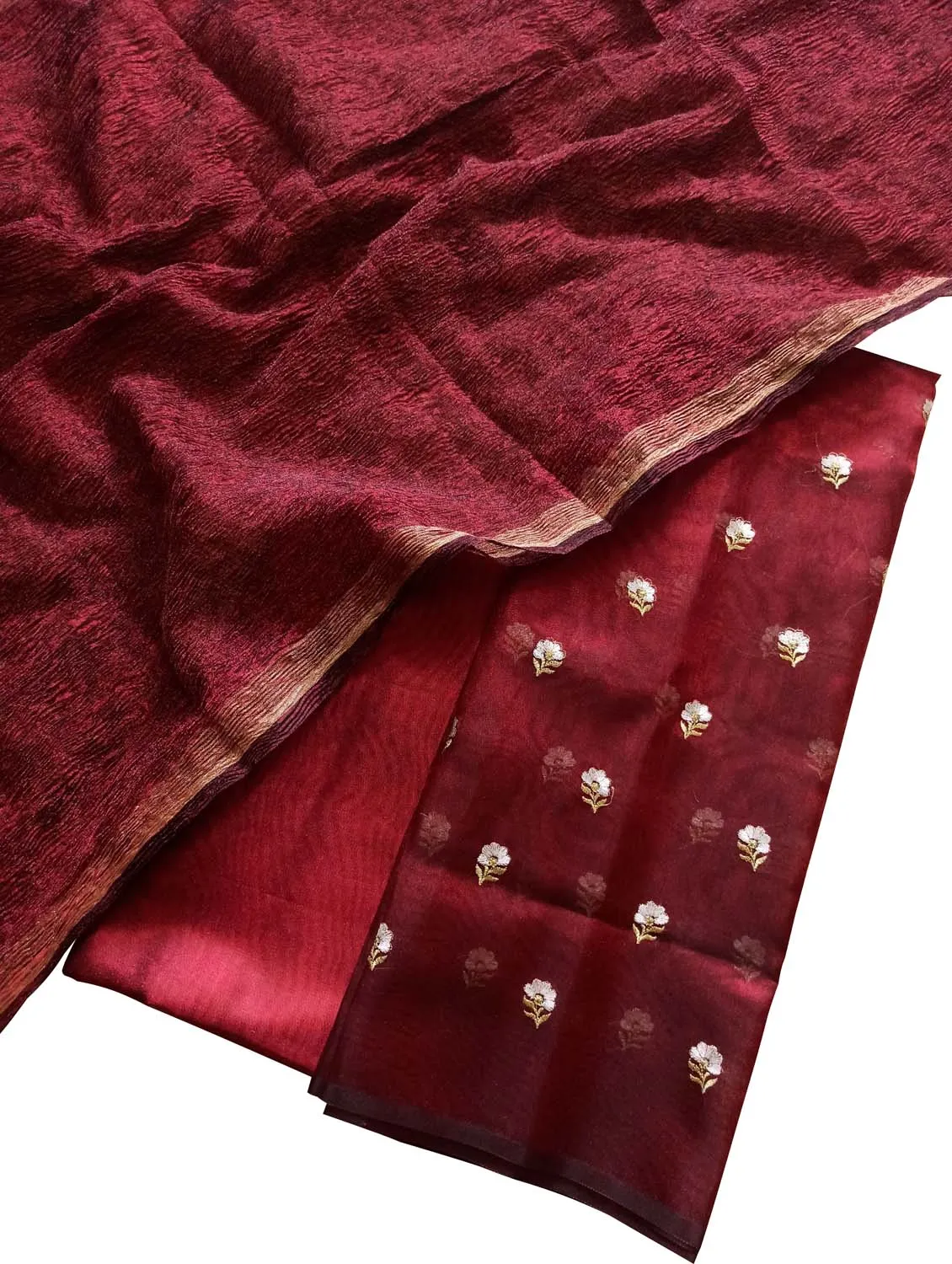 Elegant Red Silk Embroidered Suit Set: Unstitched Luxury for Every Occasion