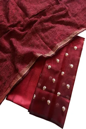 Elegant Red Silk Embroidered Suit Set: Unstitched Luxury for Every Occasion