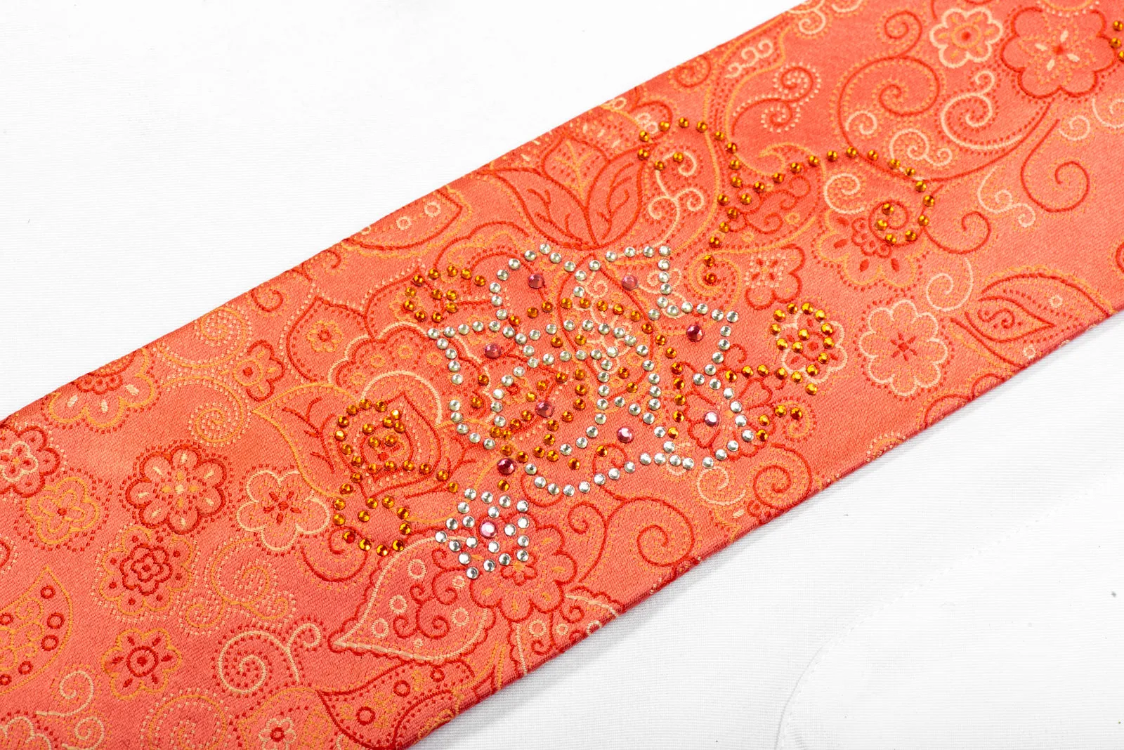 Elle Homme Silk Necktie Anthemion Floral On Peach Orange