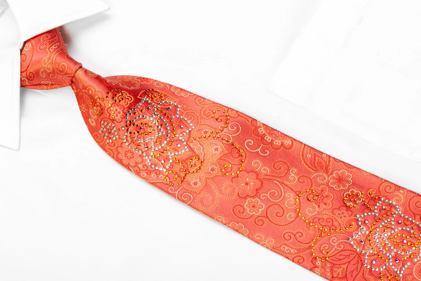 Elle Homme Silk Necktie Anthemion Floral On Peach Orange