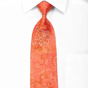 Elle Homme Silk Necktie Anthemion Floral On Peach Orange