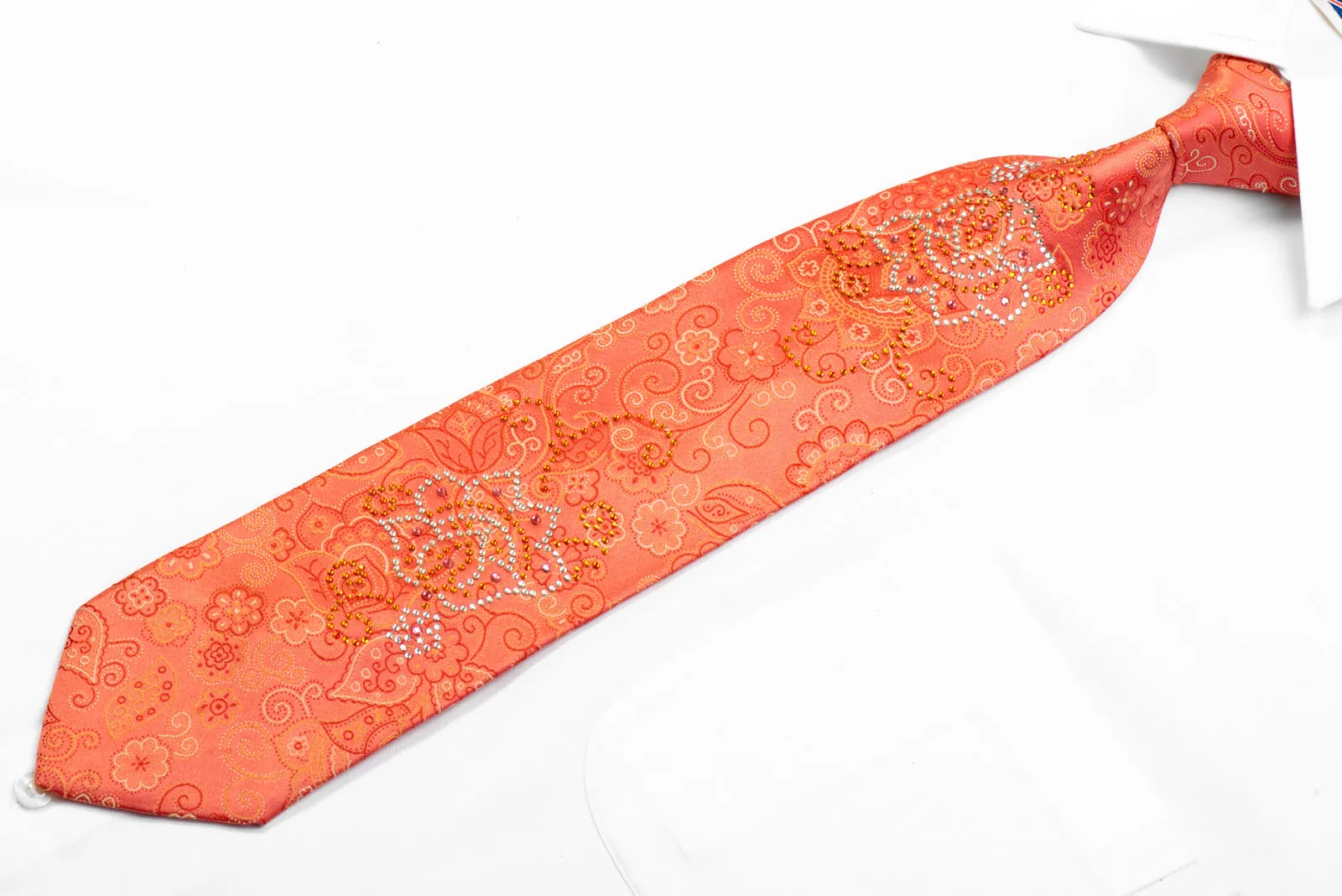 Elle Homme Silk Necktie Anthemion Floral On Peach Orange