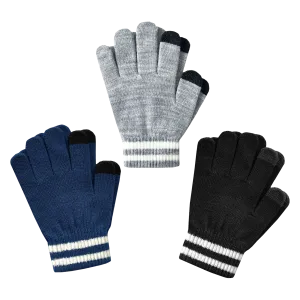 EvridWear Kids Touchscreen Winter Mittens - 3 Pairs, Warm Knit for Toddlers (Boys & Girls)