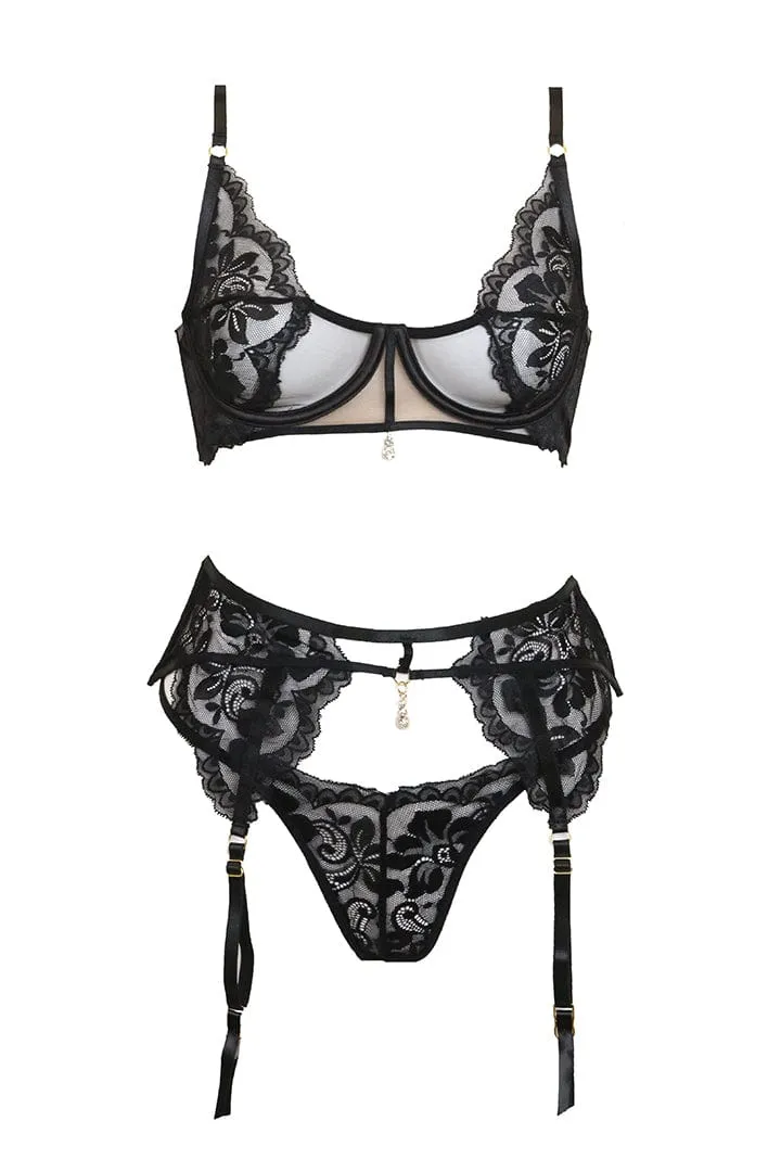 Femi 3 Piece Lace Set - Black