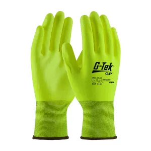 G-Tek 33-425LY Hi-Vis Seamless Knit Polyester with Polyurethane Coated Flat Grip on Palm and Fingers Safety Glove(One Dozen)