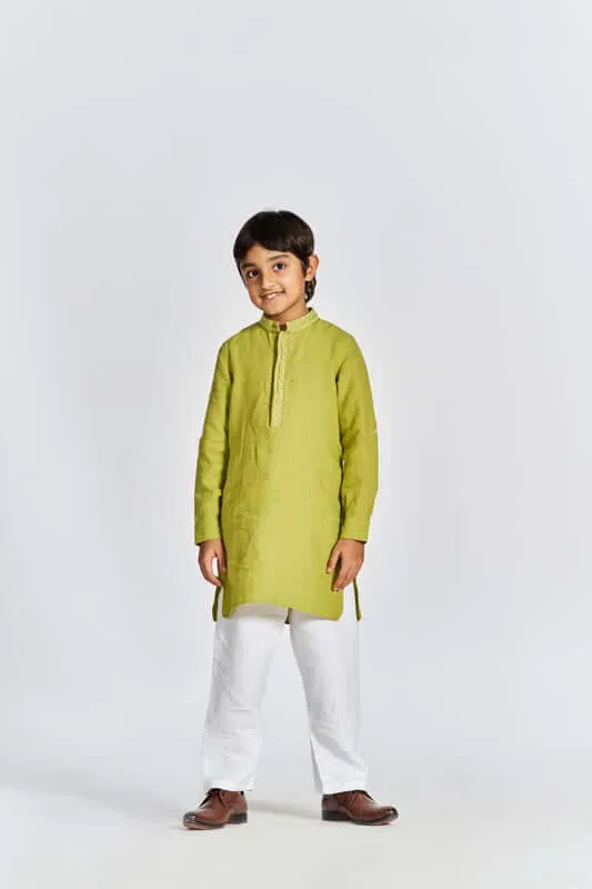 Kiwi Green Stand Collar Kurta Set