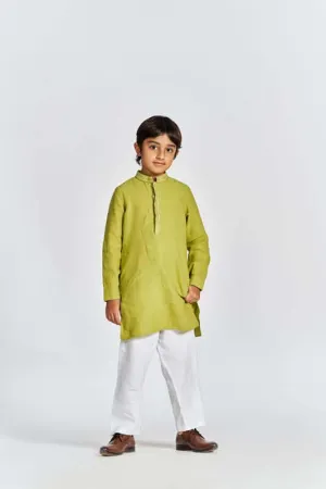 Kiwi Green Stand Collar Kurta Set