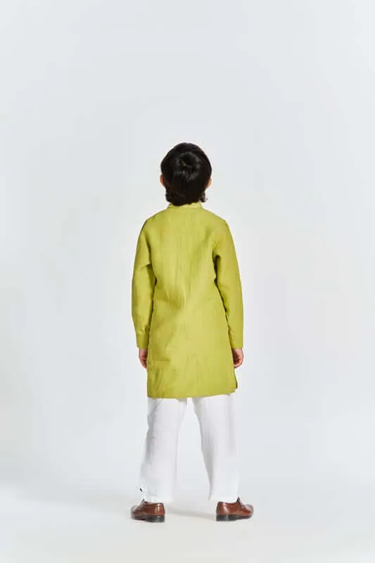 Kiwi Green Stand Collar Kurta Set