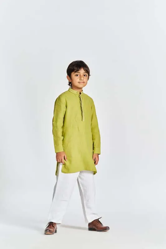 Kiwi Green Stand Collar Kurta Set