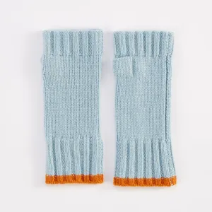 Light Blue/Orange Cashmere Wrist Warmers