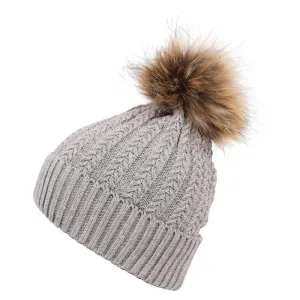 Luxury Wool Fur Pom Pom Hat - Light Grey