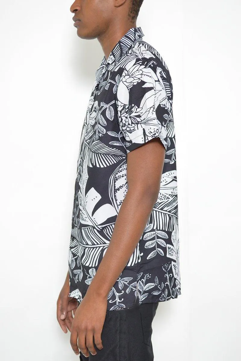 Mens Black & White Jungle Print Button Down Shirt