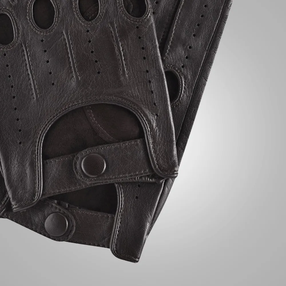 Mens Black Soft Faleible Leather Comfortable Lambskin Leather Driving Gloves