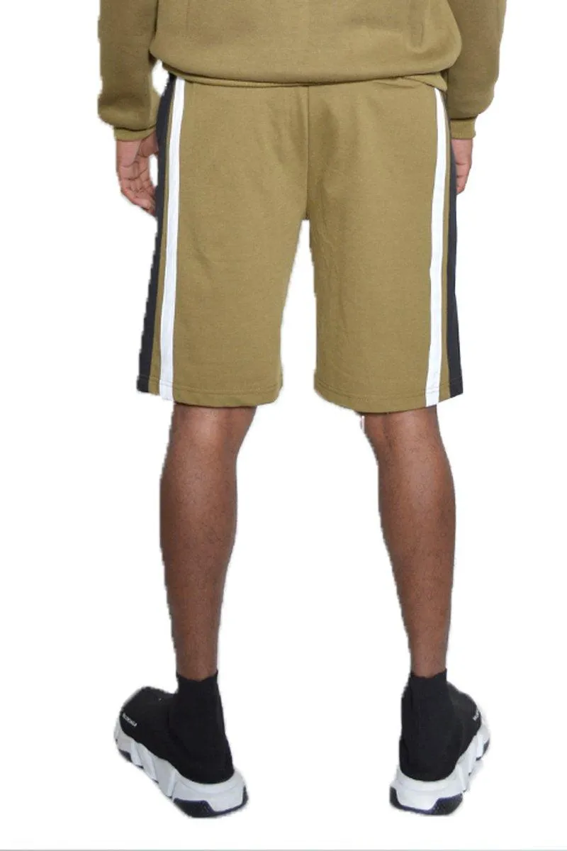 Mens Olive French Terry Stripe Shorts