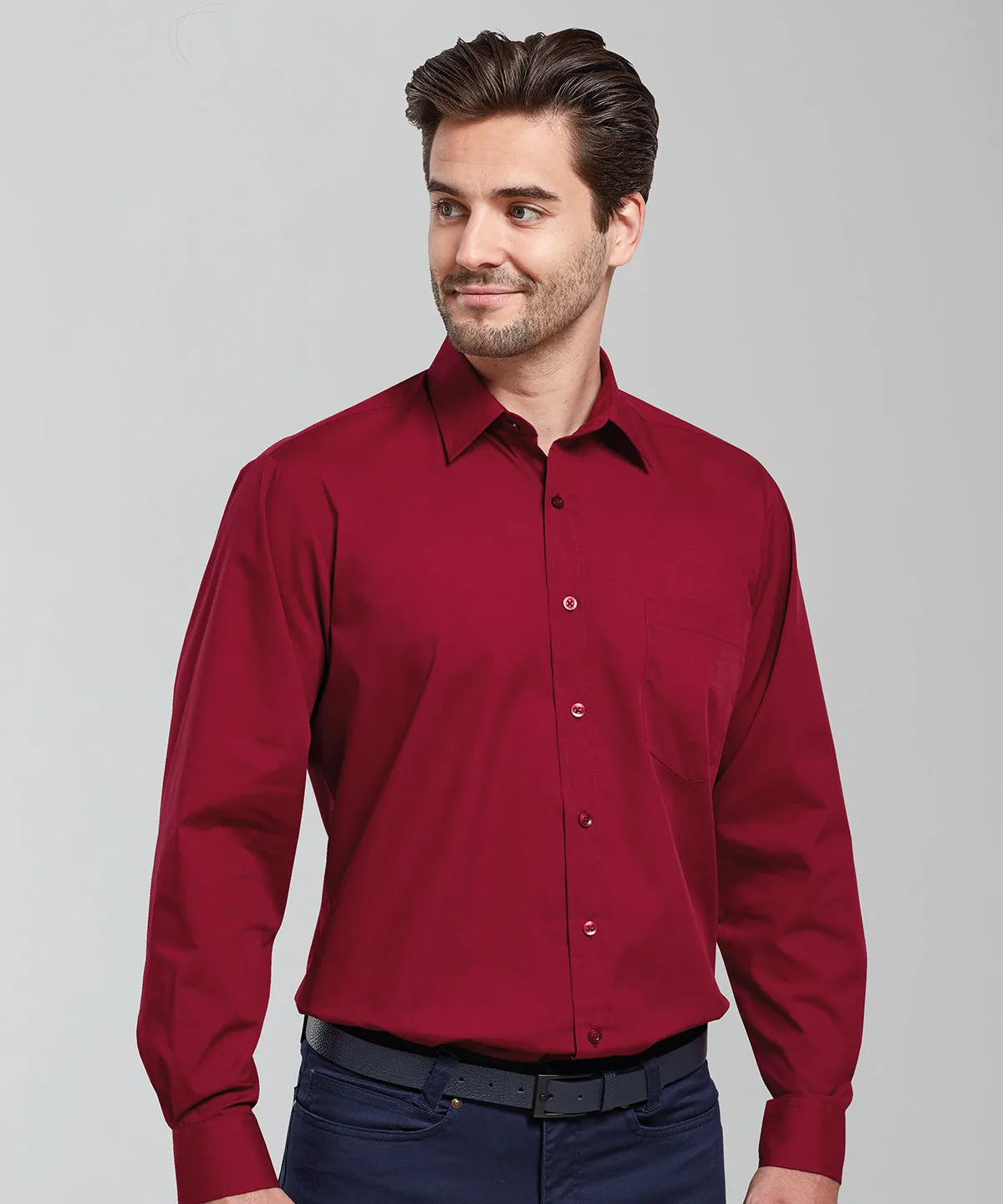 Mid Blue* - Long sleeve poplin shirt