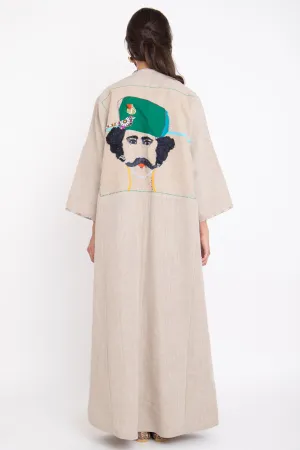 One-Of-A-Kind Fatima Linen Bacha Embroidered Abaya