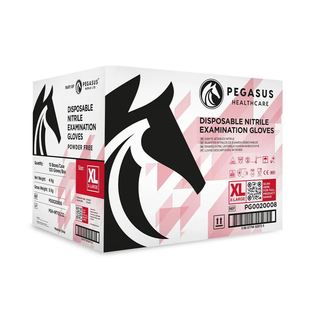 Pegasus Healthcare Nitrile Disposable Gloves Case of 1000 Gloves - 10 boxes of 100 gloves