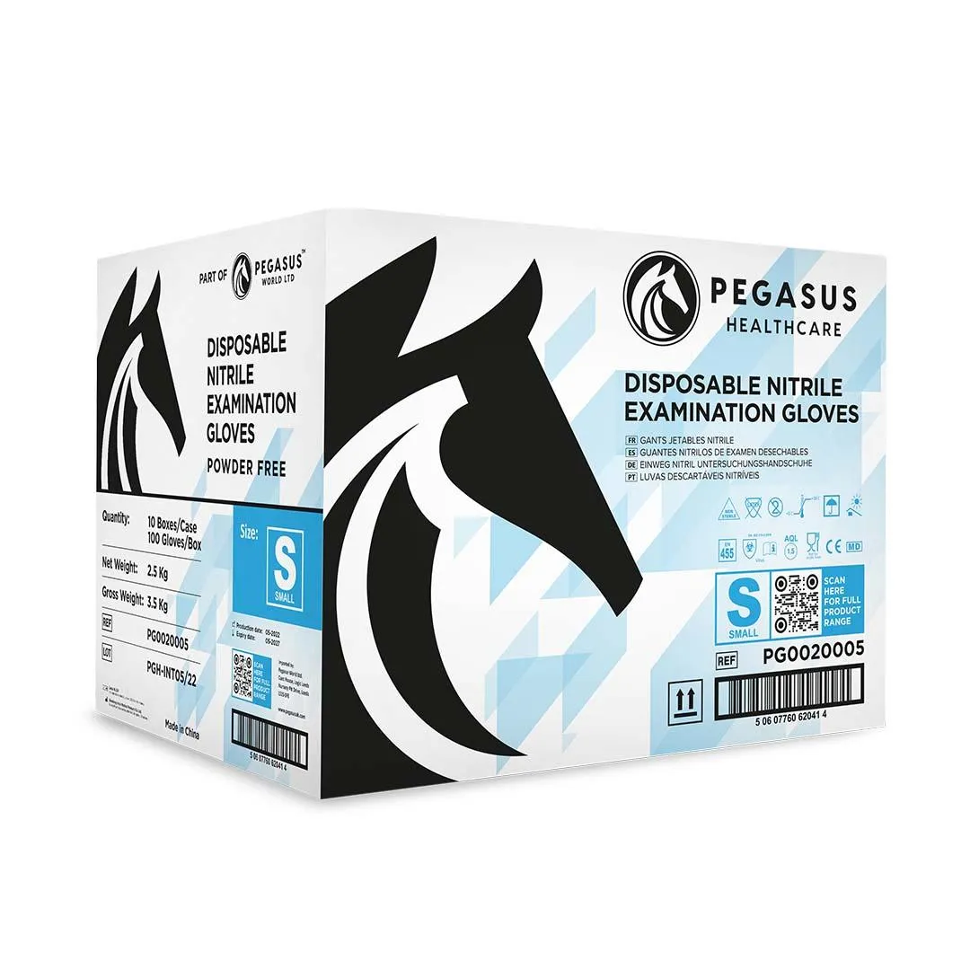 Pegasus Healthcare Nitrile Disposable Gloves Case of 1000 Gloves - 10 boxes of 100 gloves