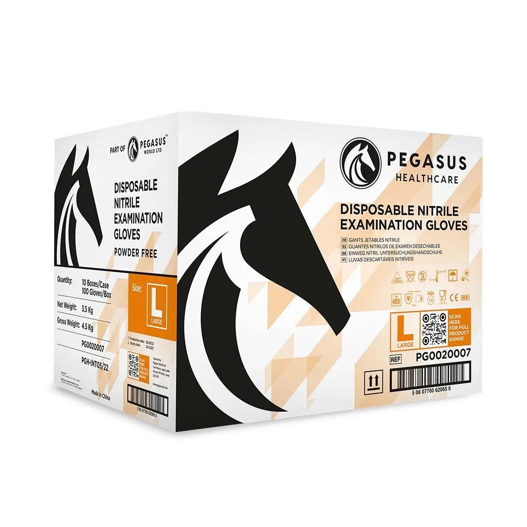Pegasus Healthcare Nitrile Disposable Gloves Case of 1000 Gloves - 10 boxes of 100 gloves