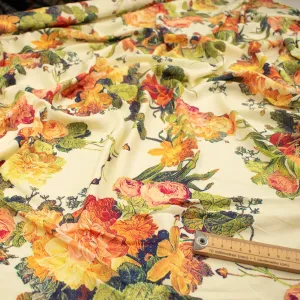 Printed Rayon Design-57 Vintage Orange Flowers on Cream