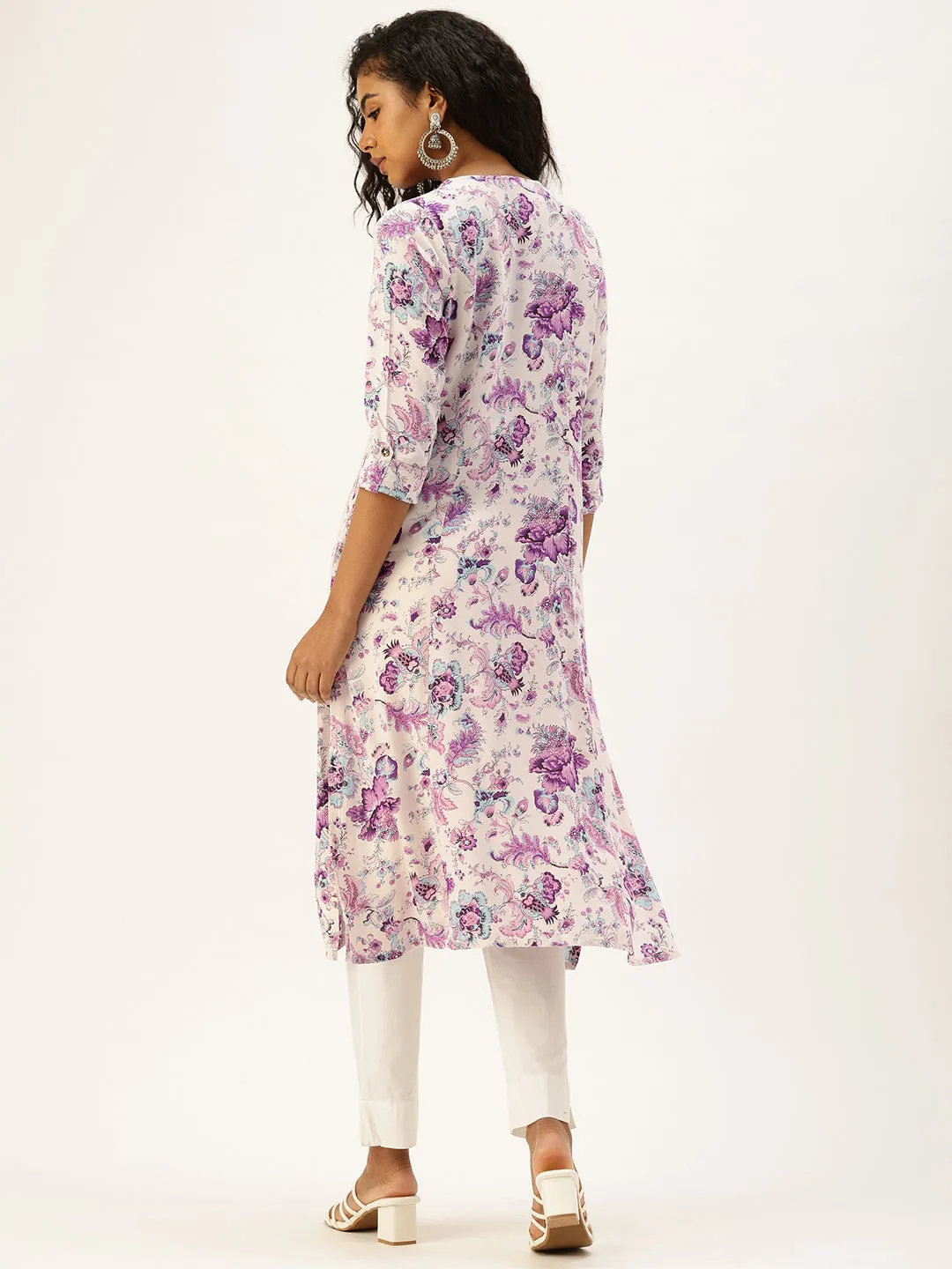 Purple Floral Printed Kurta