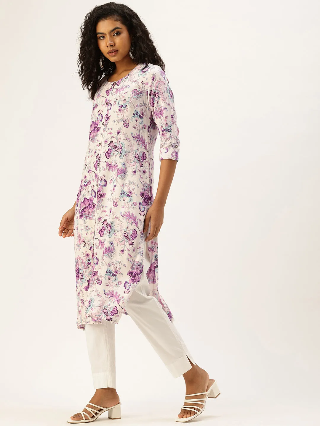 Purple Floral Printed Kurta