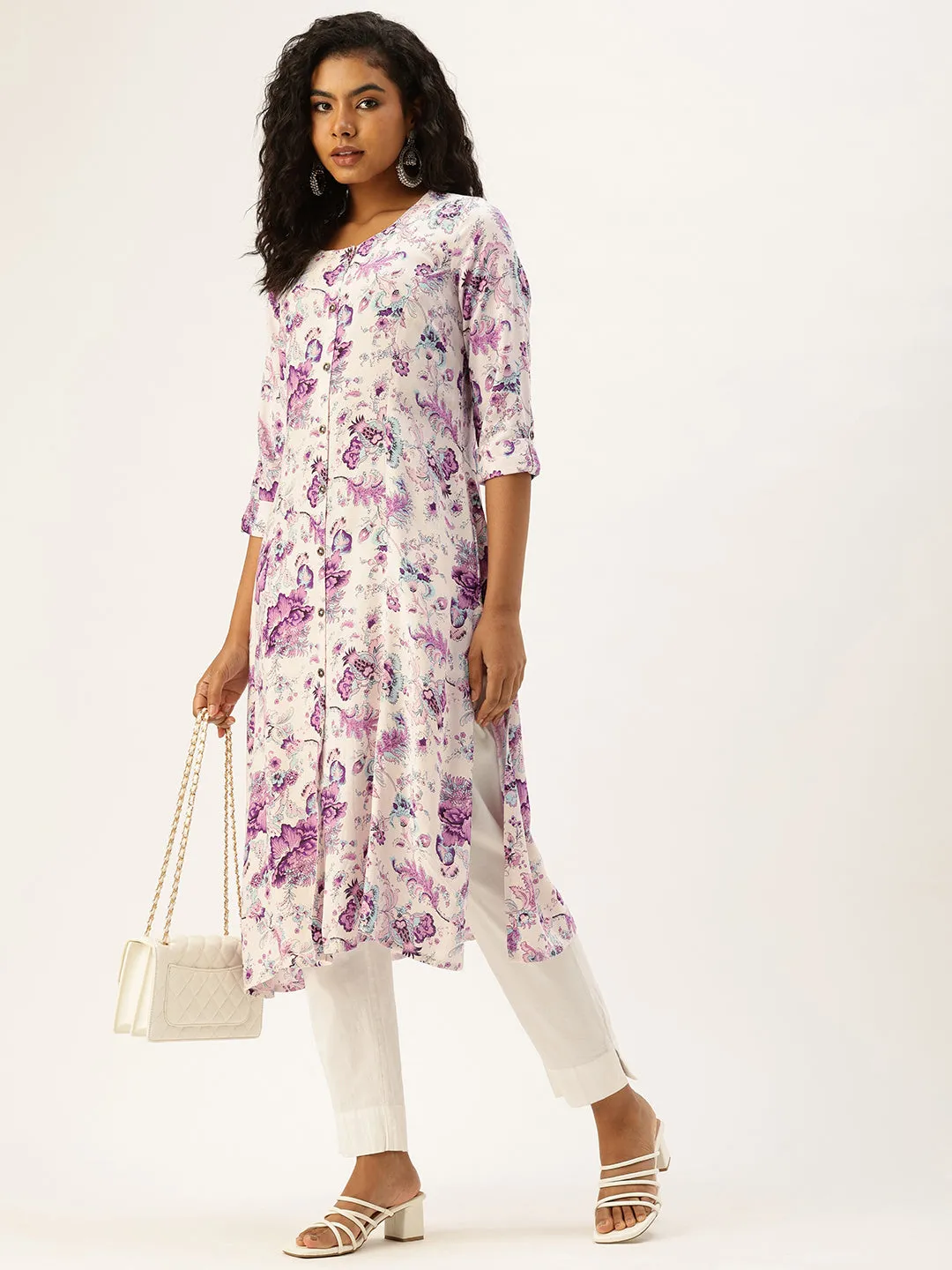 Purple Floral Printed Kurta