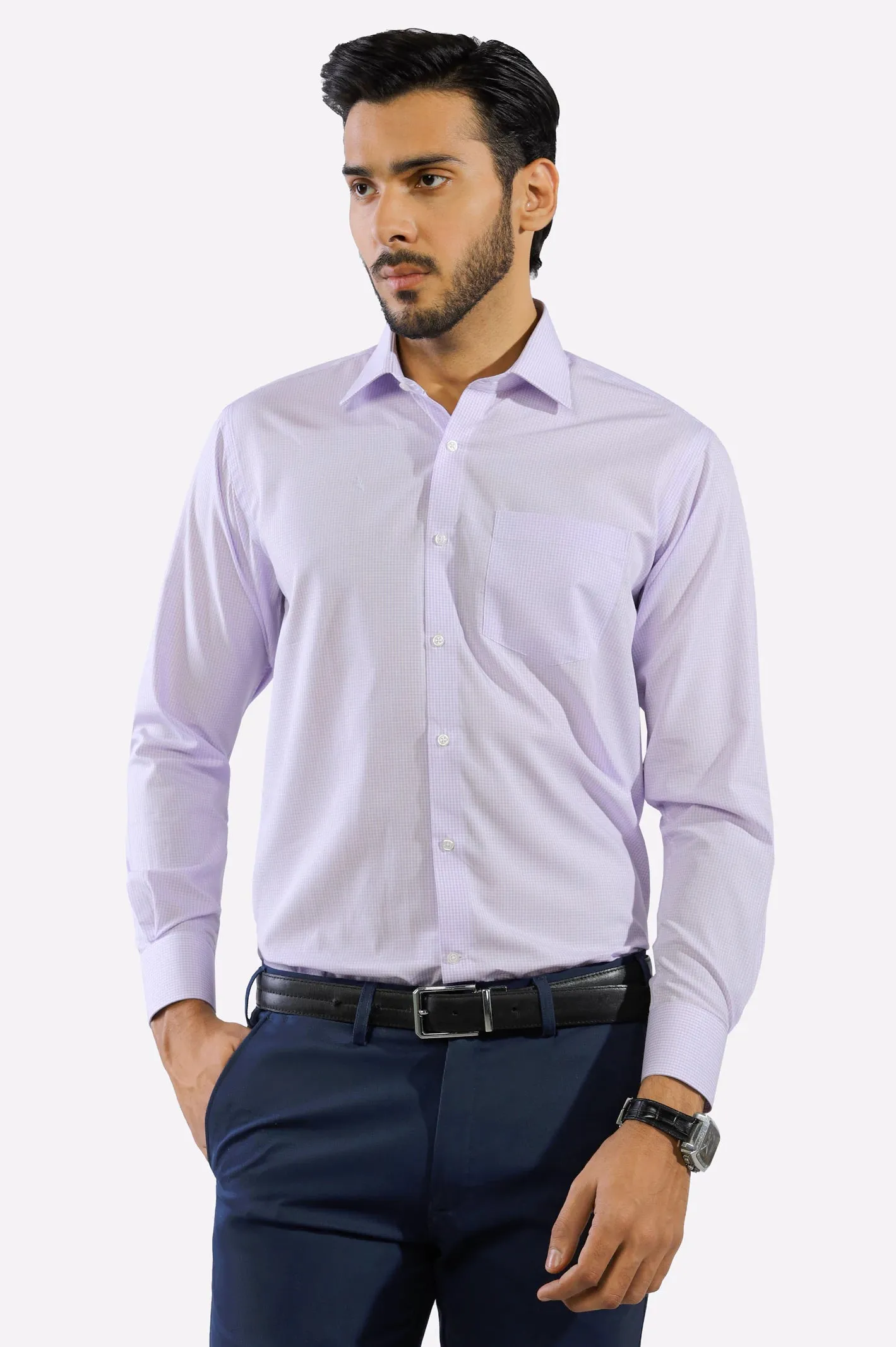 Purple Mini-Check Formal Shirt