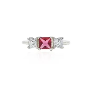 Silver Pink Baguette Ring