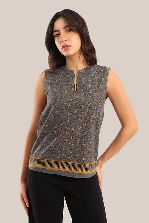 Sleeveless floral printed cotton top