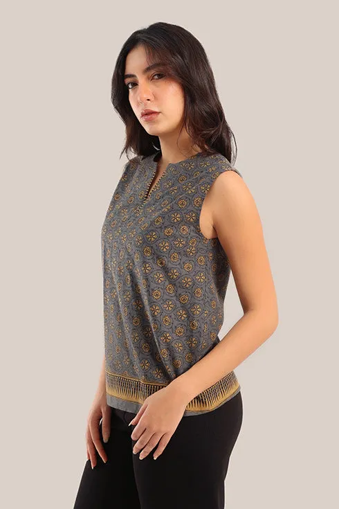 Sleeveless floral printed cotton top