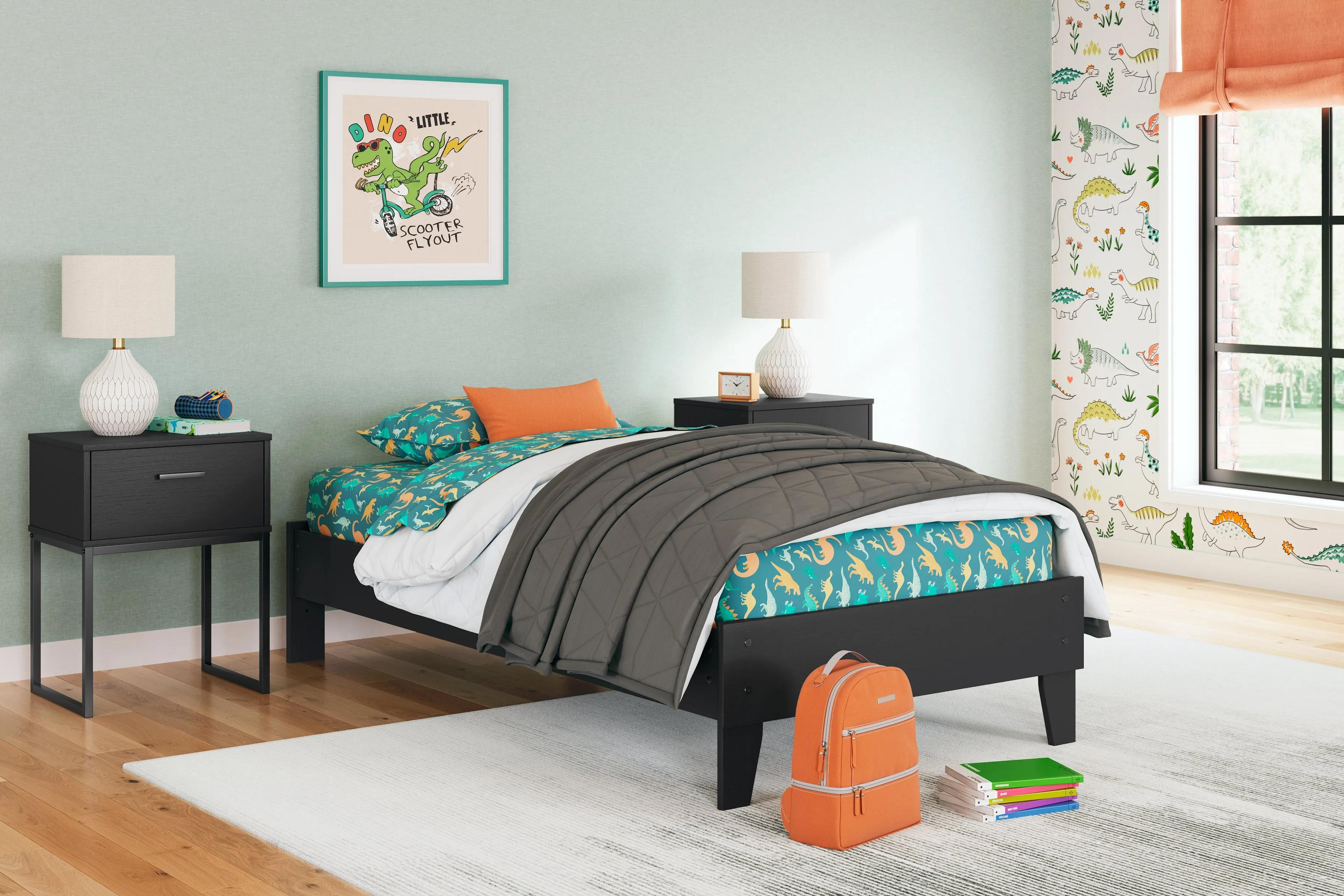 Socalle Twin Platform Bed with Dresser, Chest and 2 Nightstands in Black