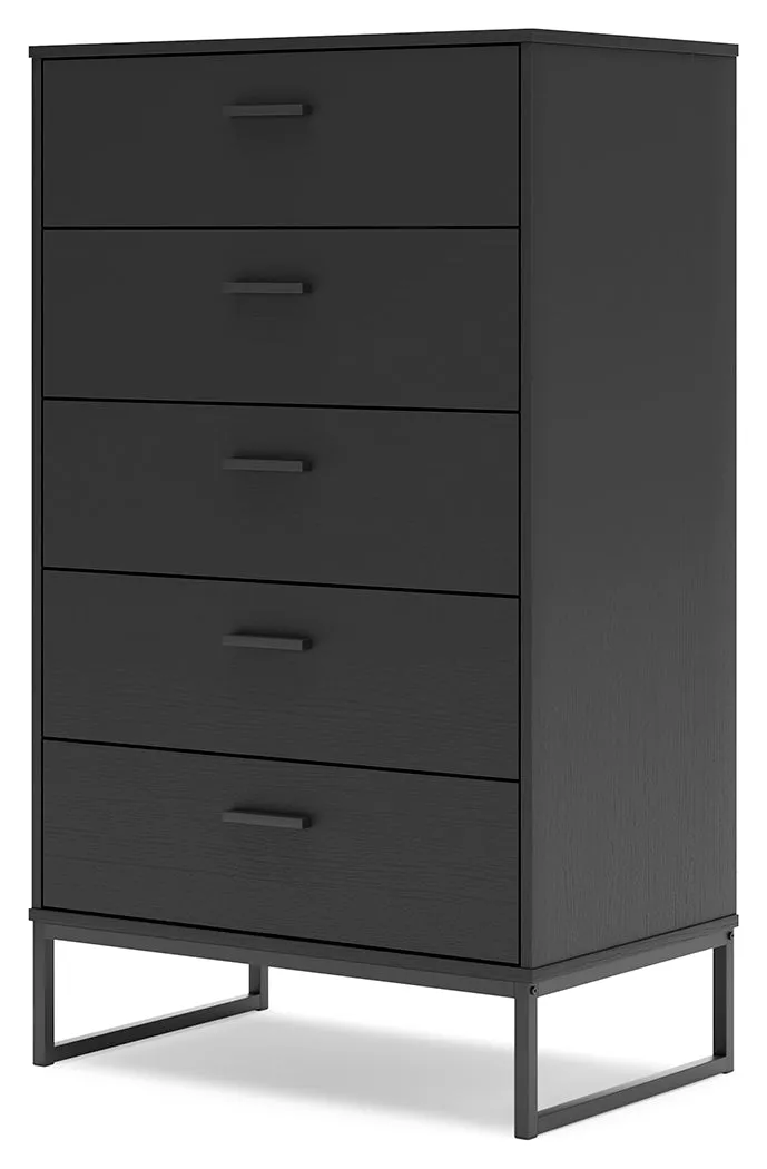 Socalle Twin Platform Bed with Dresser, Chest and 2 Nightstands in Black