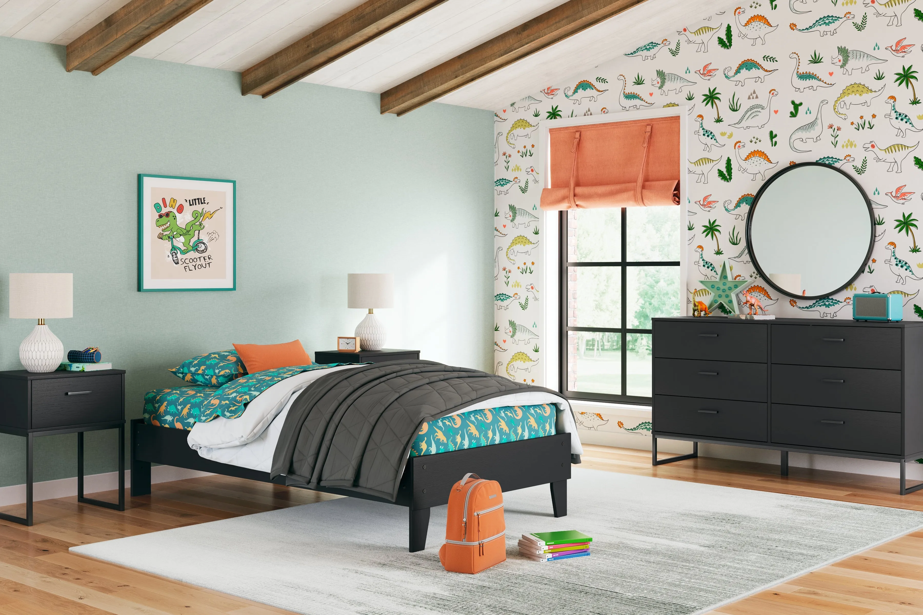 Socalle Twin Platform Bed with Dresser, Chest and 2 Nightstands in Black