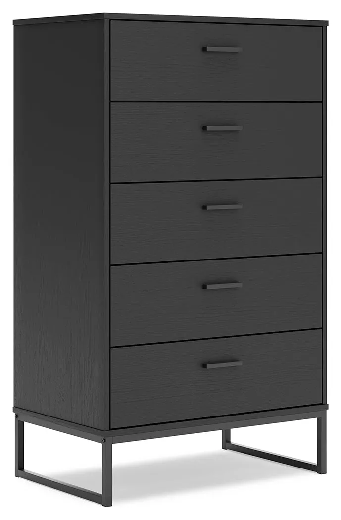 Socalle Twin Platform Bed with Dresser, Chest and 2 Nightstands in Black