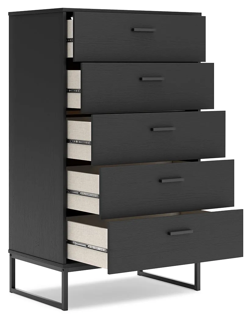 Socalle Twin Platform Bed with Dresser, Chest and 2 Nightstands in Black