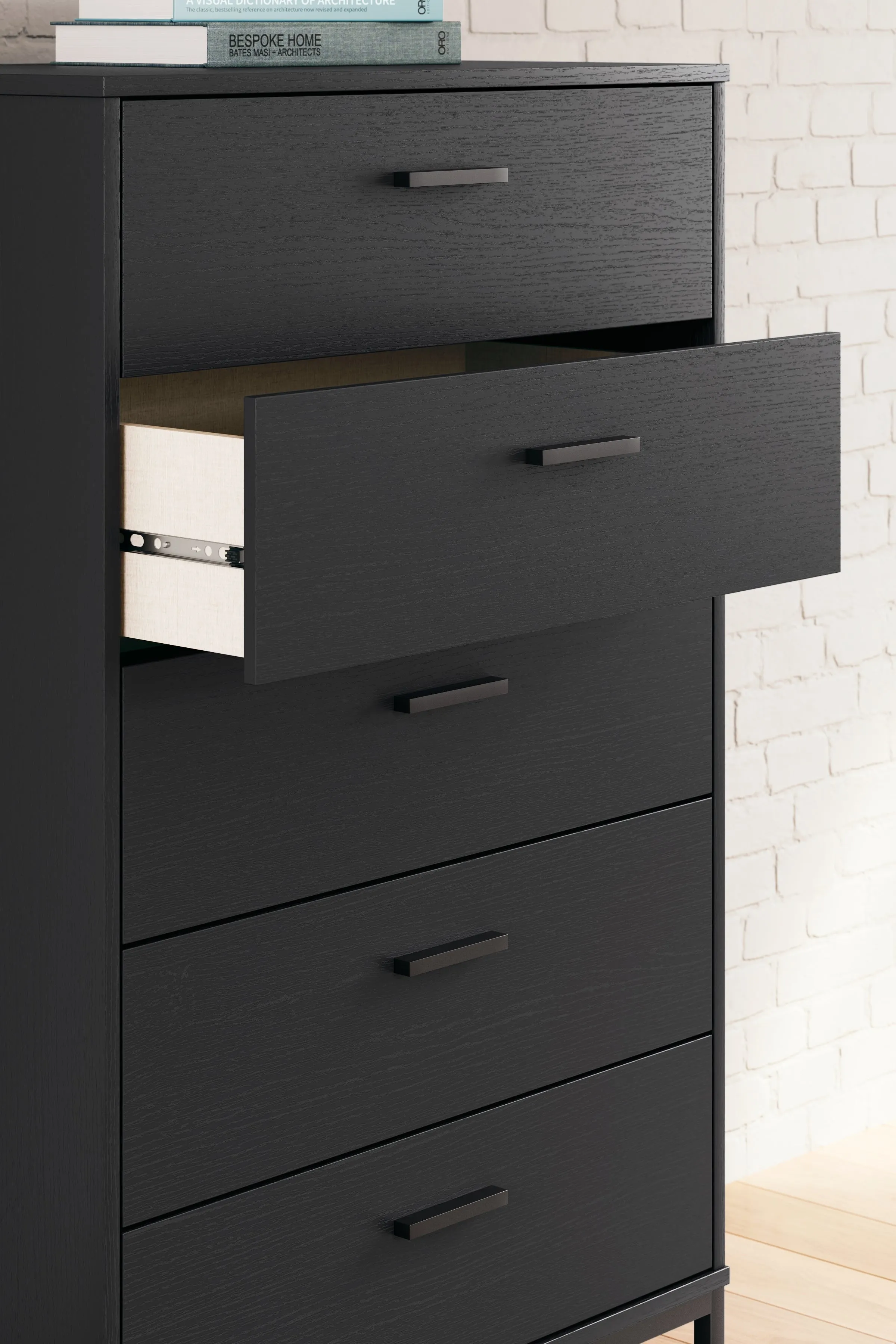 Socalle Twin Platform Bed with Dresser, Chest and 2 Nightstands in Black