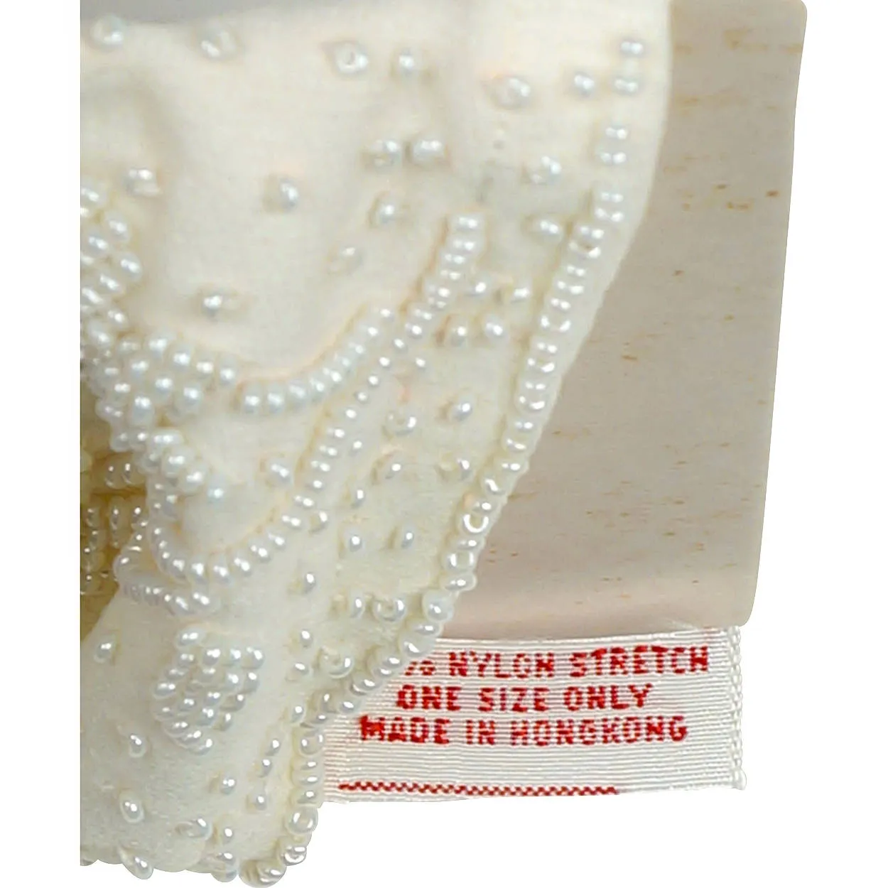 Vintage 1960s Gloves White Beaded Nylon Stretch Hong Kong NOS Unused One Size