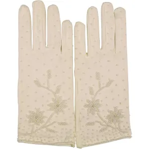Vintage 1960s Gloves White Beaded Nylon Stretch Hong Kong NOS Unused One Size