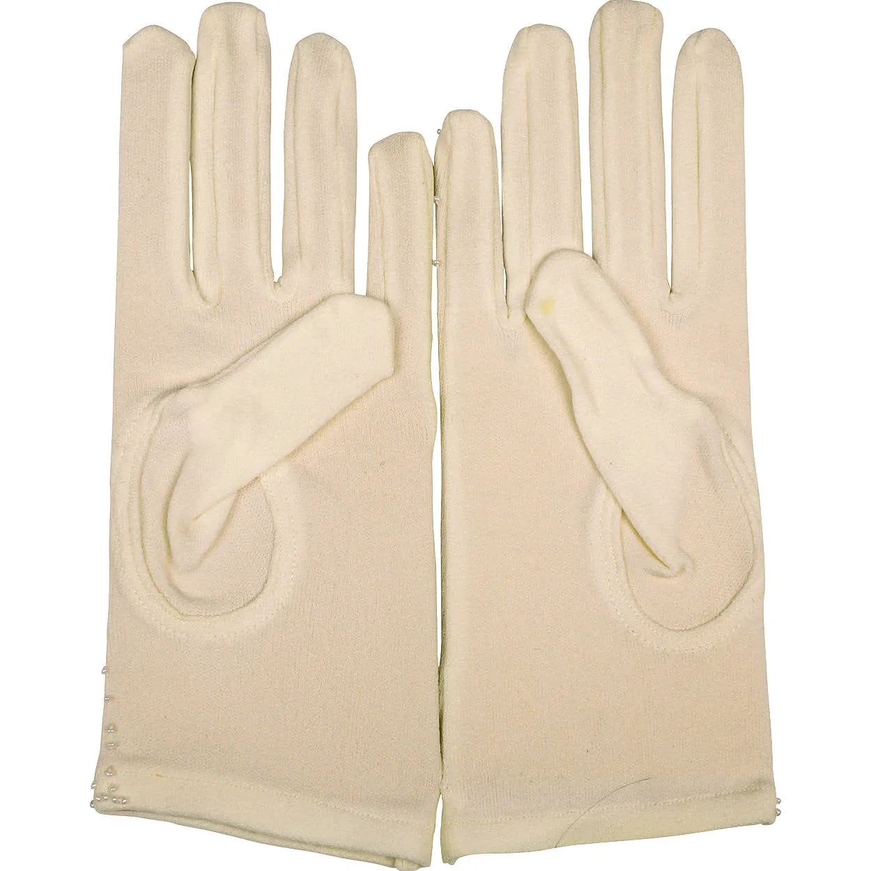 Vintage 1960s Gloves White Beaded Nylon Stretch Hong Kong NOS Unused One Size