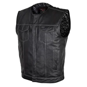 VL919BP Men's Leather Club Vest / Quick Access Gun Pocket w/Paisley Liner