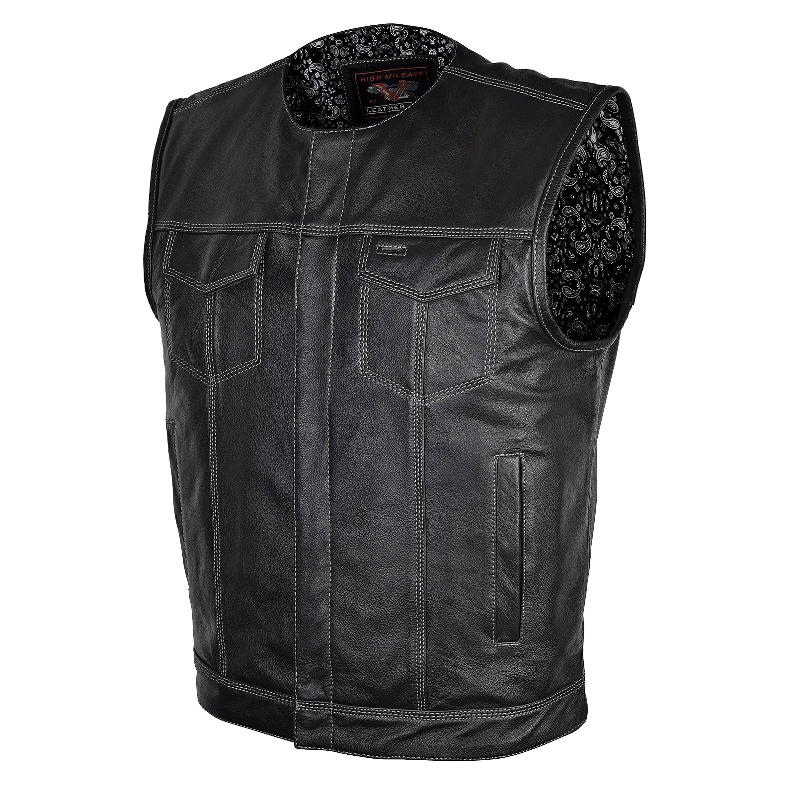 VL919BP Men's Leather Club Vest / Quick Access Gun Pocket w/Paisley Liner